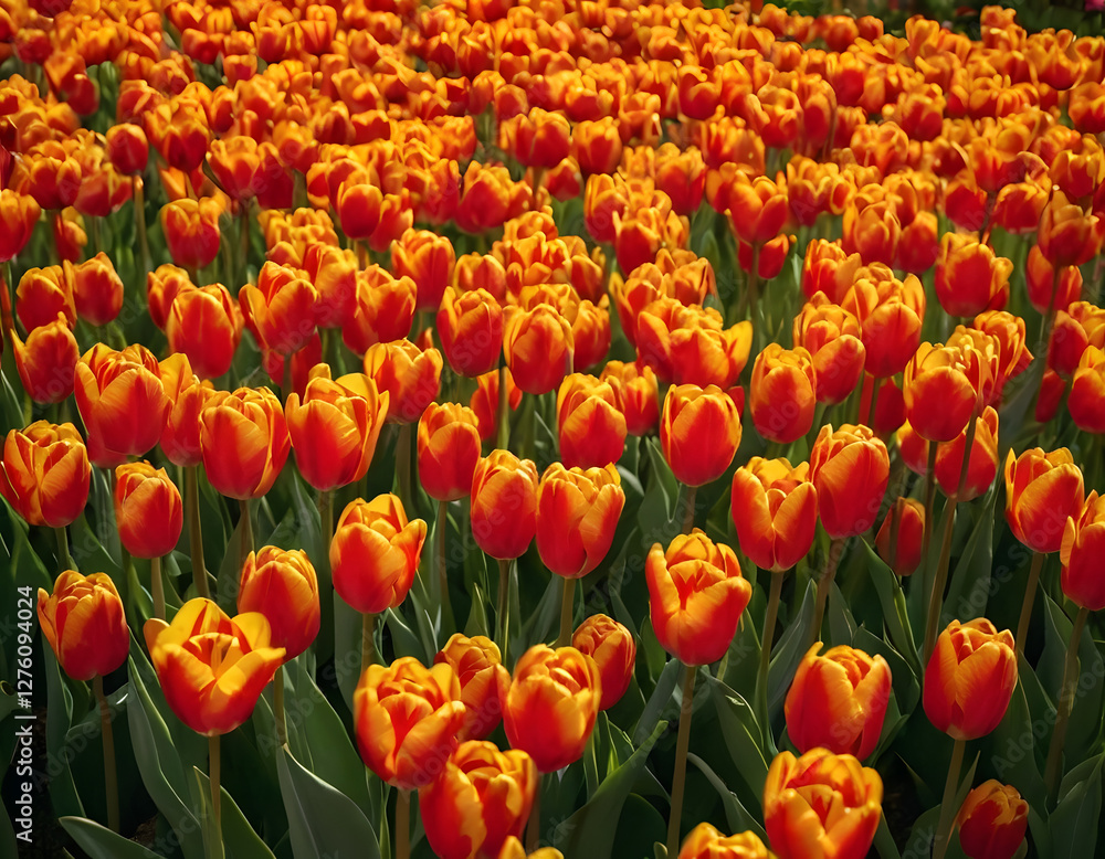 Obraz premium The colorful flowers of tulips, spring season, field of yellow tulips.