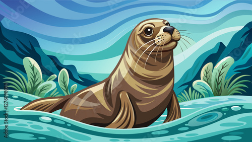 Sea lion swimming gracefully in the water, with its head above the surface, sea lion, wildlife, ocean, water, nature, marine