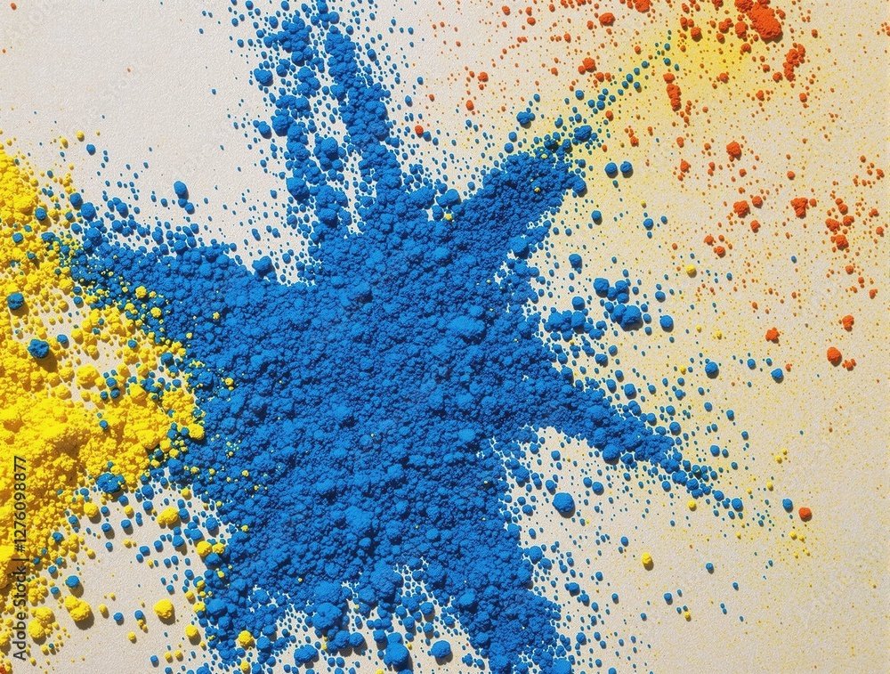 Obraz premium A blue and yellow powder is spread out on a white surface