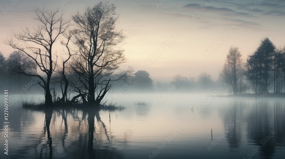 fog lake trees fog lake trees