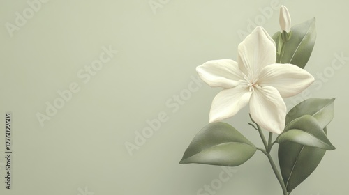 3D Rendered White Flower on Light Sage Green Background