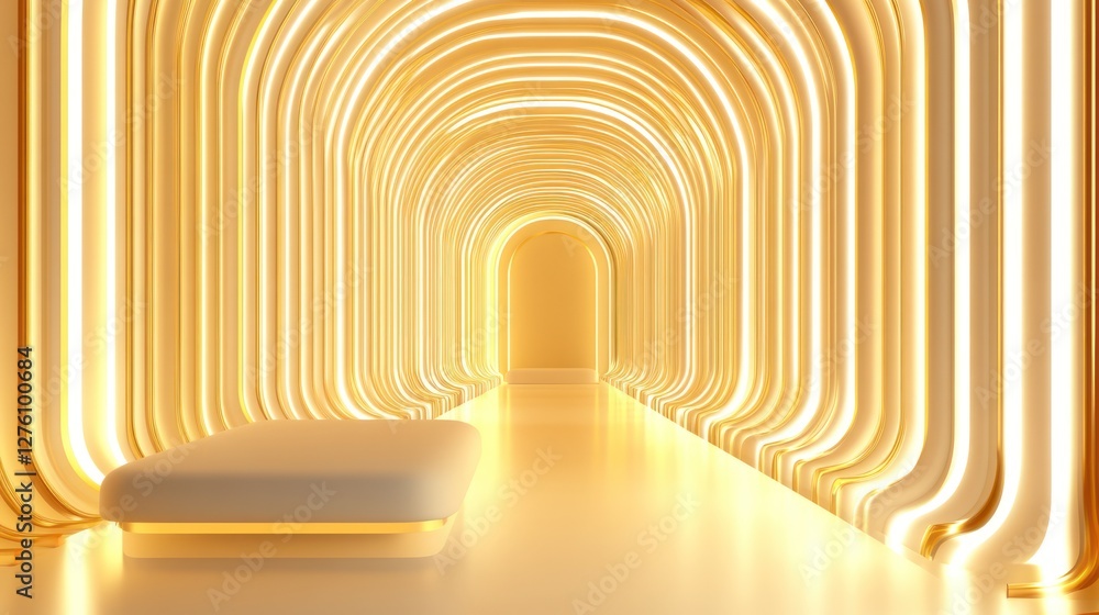 Naklejka premium Golden Archway Tunnel with Platform 3d Render