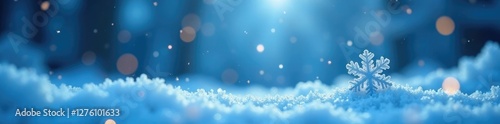 Defocused blue snowflakes on a subtle winter scene, snowy, blue, defocused