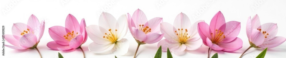 Delicate freesia flowers on a pure white background, showcasing their intricate details, greys, Delicate freesia flowers on a pure white background, showcasing their intricate details, greys,