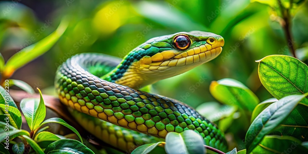 Candid Photo: Snake Slithering Through Lush Garden Candid Photo: Snake Slithering Through Lush Garden