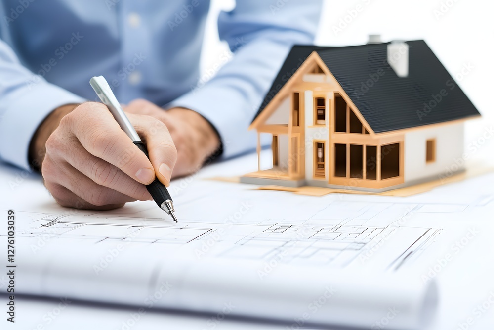 Fototapeta premium Structural engineer plan. Blueprint and building house