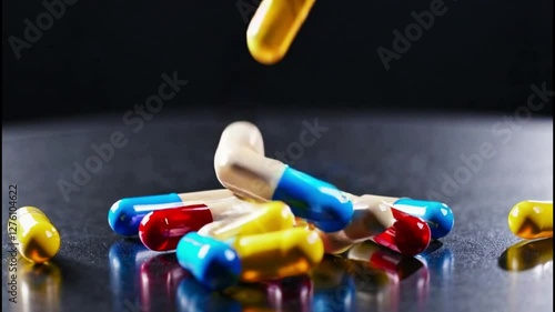 Glowing Red and White Futuristic Pills Symbolizing Big Data in Pharmaceutical Research, Generative AI
