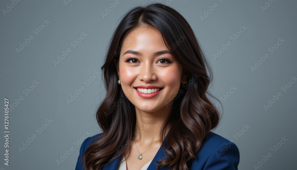 Obraz premium Smiling businesswoman portrait in blue suit, professional and confident woman isolated 