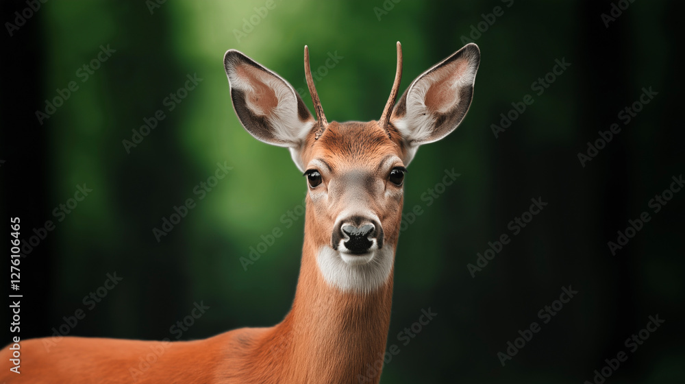 Deer, portrait and close up in forest, wildlife and alert expression for nature photography. Doe, beauty and gentle creature with bokeh background Deer, portrait and close up in forest, wildlife and alert expression for nature photography. Doe, beauty and gentle creature with bokeh background