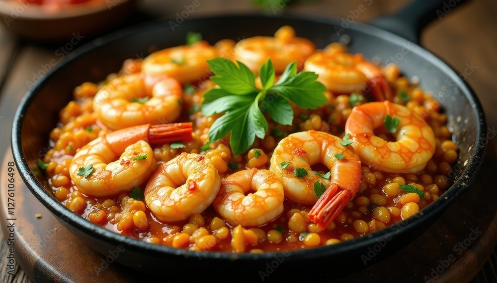 Sizzling seafood paella with succulent shrimp and crawfish, savory flavors, spicy kick, spanish mexican fusion Sizzling seafood paella with succulent shrimp and crawfish, savory flavors, spicy kick, spanish mexican fusion