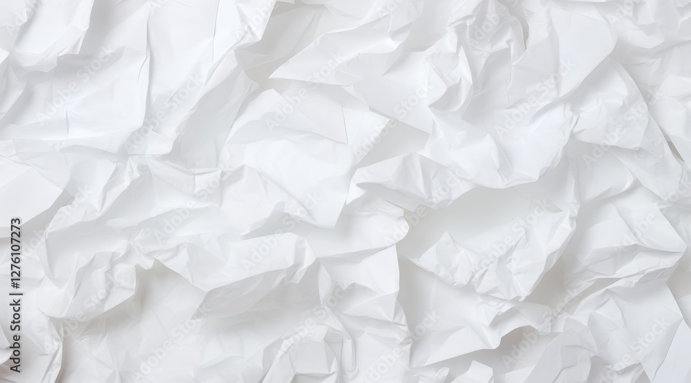 Obraz premium White crumpled paper fills the frame, suggesting texture or recycling. Design element for background use