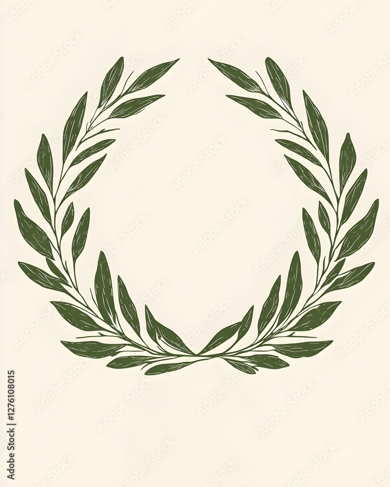 Decorative olive leaf wreath design on a simple background for artistic purposes Decorative olive leaf wreath design on a simple background for artistic purposes