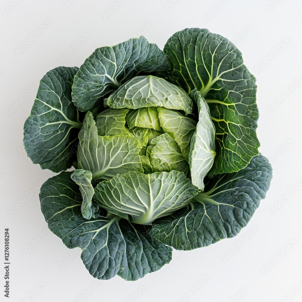 Fototapeta premium Fresh Green Savoy Cabbage Isolated on White Background.