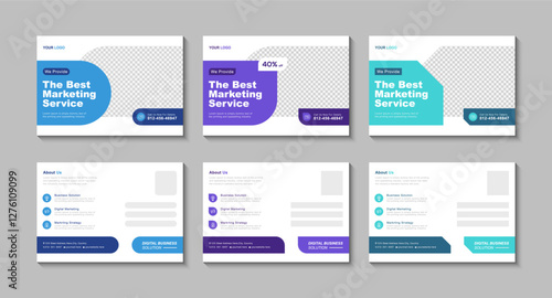 set of postcard design templates for business digital marketing services vector 