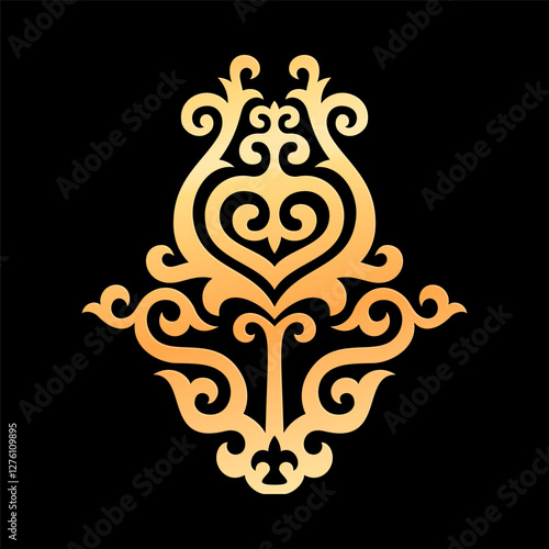 Vector illustration of flower. Spring tulip decorated traditional kazakh ornament, asian nomads of great steppe style. Design element for Nauryz greeting card and ethnic patterns