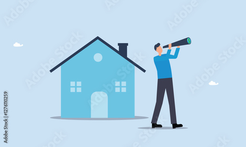 Real estate and housing investment opportunity, future mortgage or Reit profit concept, property growth forecast or vision, businessman investor with telescope to see vision.