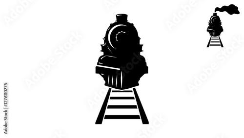 Retro Rail Train front view, black isolated silhouette photo