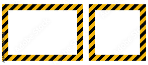 Vector rectangular and square yellow and black caution warning tape frame. The design concept represents danger lines for construction boundaries, road hazards, hazardous areas, or industrial safety