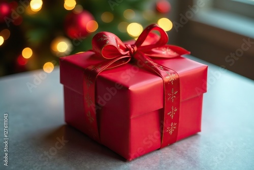 Wallpaper Mural Gift box wrapped in red paper with glass balls on top, holiday, festive, packaging Torontodigital.ca