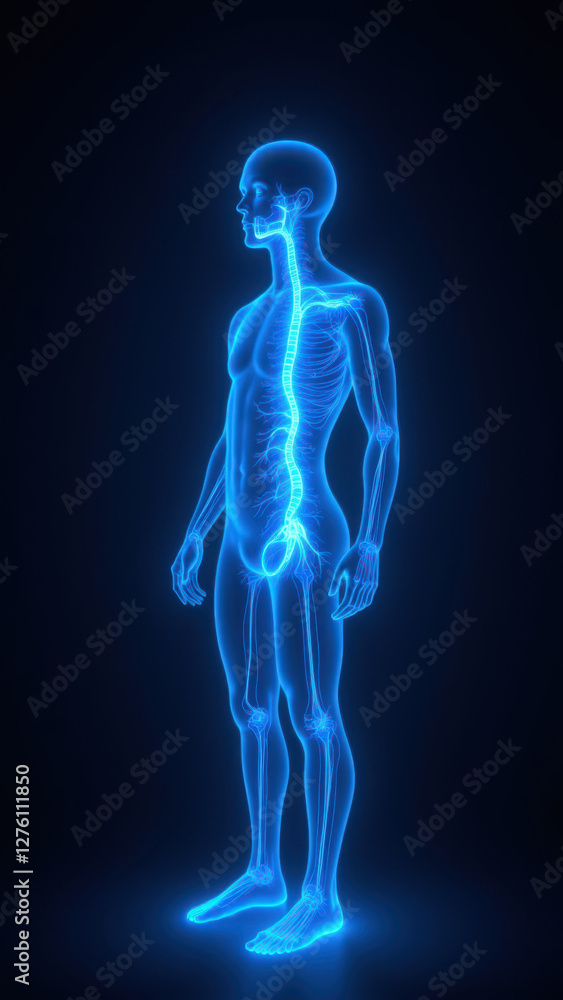 Illustration of a human body with highlighted VNS, representing Vagus Nerve Stimulation. Illustration of a human body with highlighted VNS, representing Vagus Nerve Stimulation.
