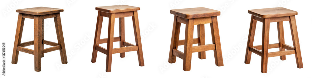 Assortment of wooden stools in various designs and finishes suitable for modern and rustic home decor kitchen dining room or office settings Assortment of wooden stools in various designs and finishes suitable for modern and rustic home decor kitchen dining room or office settings