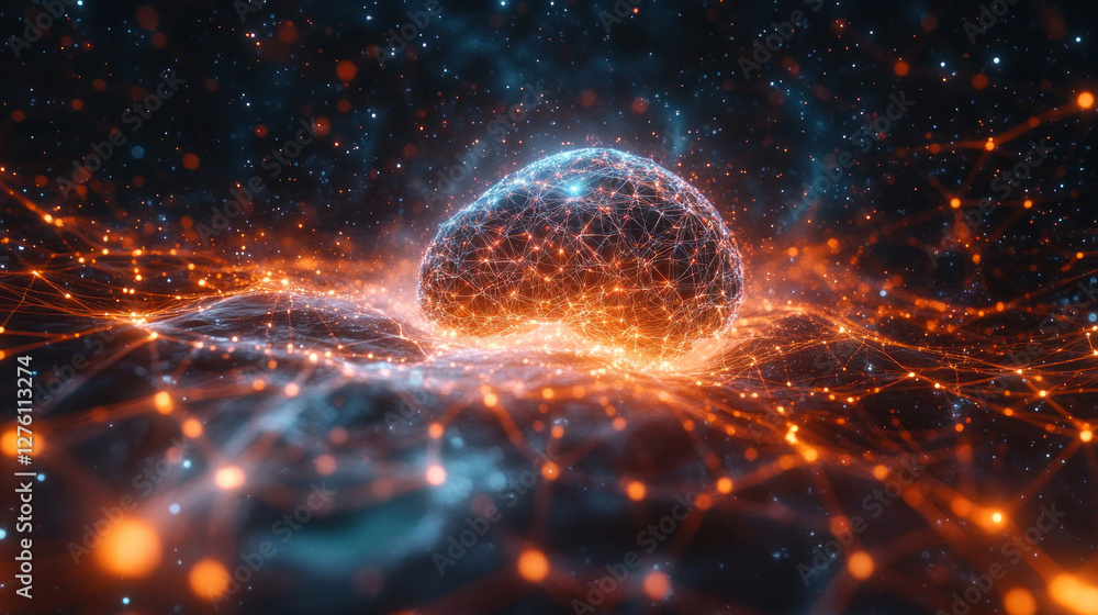 AI concept with a holographic brain surrounded by dynamic graphs and neural connections AI concept with a holographic brain surrounded by dynamic graphs and neural connections