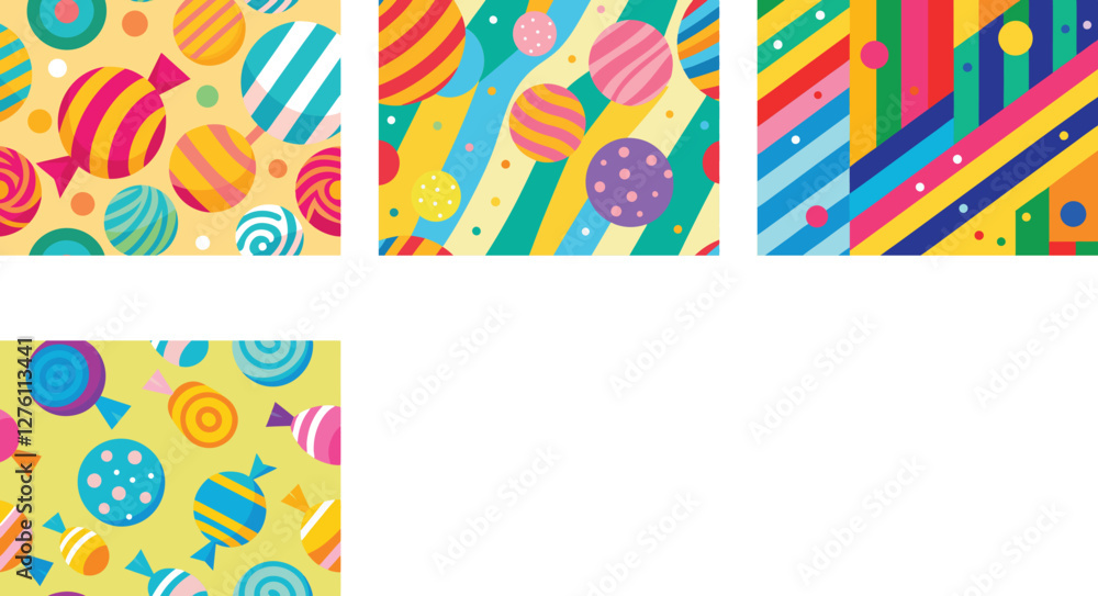 Obraz premium Candy stripes bright playful patterns vector art set design 