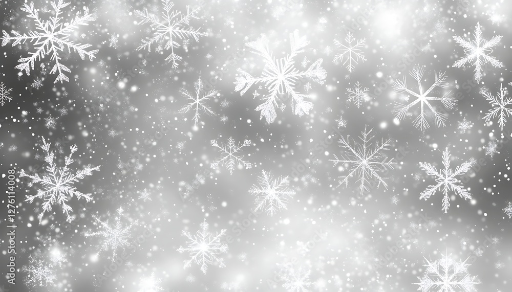 Winter snowflakes falling, gray background, festive Winter snowflakes falling, gray background, festive