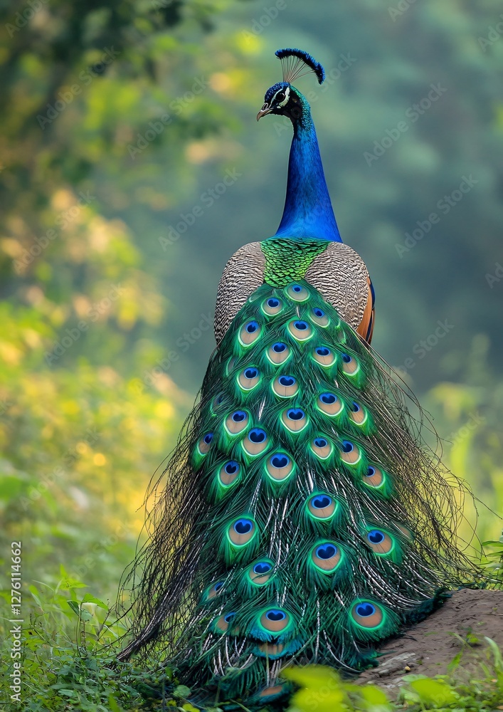 Obraz premium Detailed Image of a Majestic Male Indian Peafowl