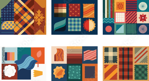 Cloth textures patterns replicating fabric texture vector art set design 