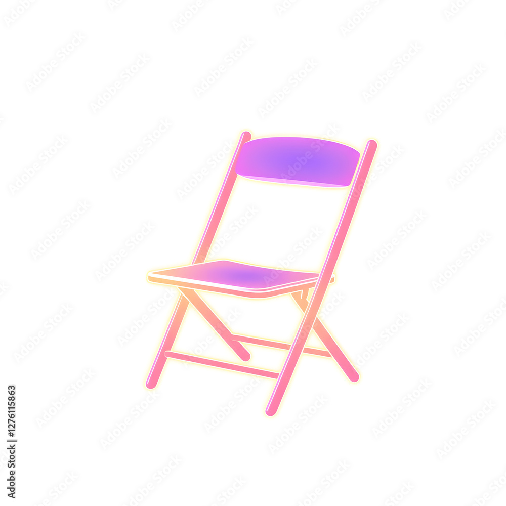 Folding chair holographic 3D icon. neon symbol vector illustration isolated on white background. Generative AI Folding chair holographic 3D icon. neon symbol vector illustration isolated on white background. Generative AI
