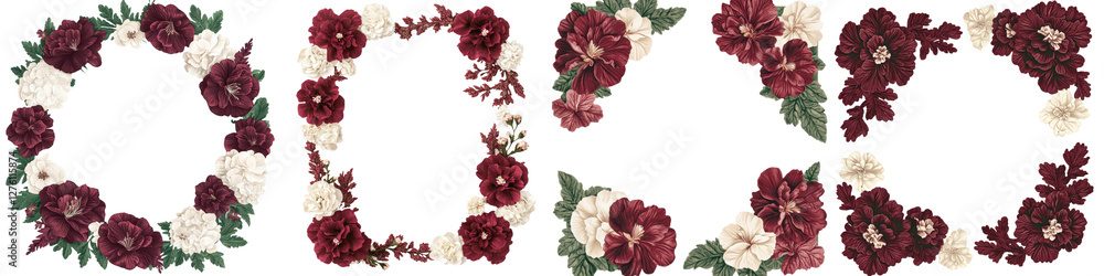Elegant Red and White Floral Wreath with Lush Foliage Bouquet Beautiful ornate floral arrangement with vibrant blooms and delicate leaves in a romantic vintage inspired design Elegant Red and White Floral Wreath with Lush Foliage Bouquet Beautiful ornate floral arrangement with vibrant blooms and delicate leaves in a romantic vintage inspired design