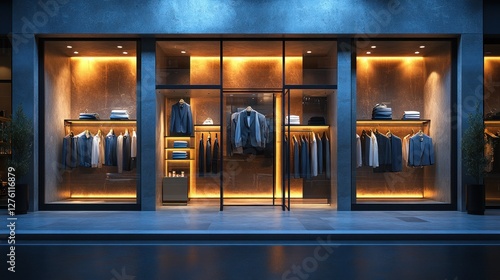 Night city menswear shop window display