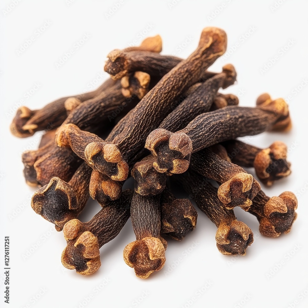 Fototapeta premium Aromatic Cloves Spice Close-Up on White Background.