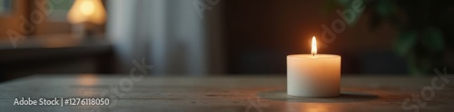 Wallpaper Mural A single white candle glows softly on a table, gentle, still Torontodigital.ca