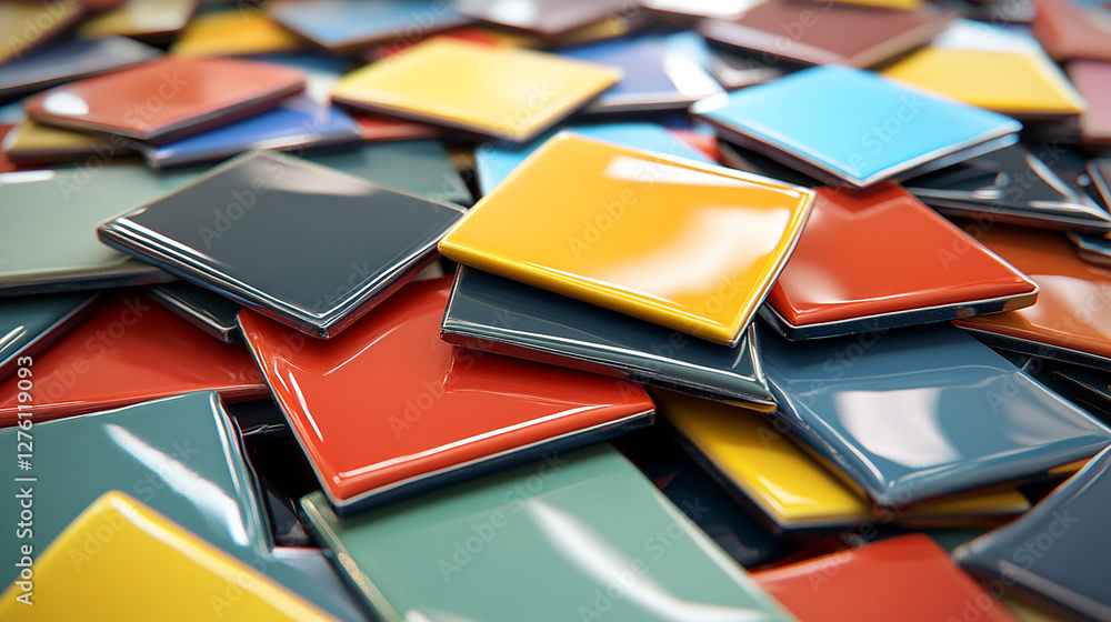 Fototapeta premium A pile of ceramic tiles glossy and colorful neatly a