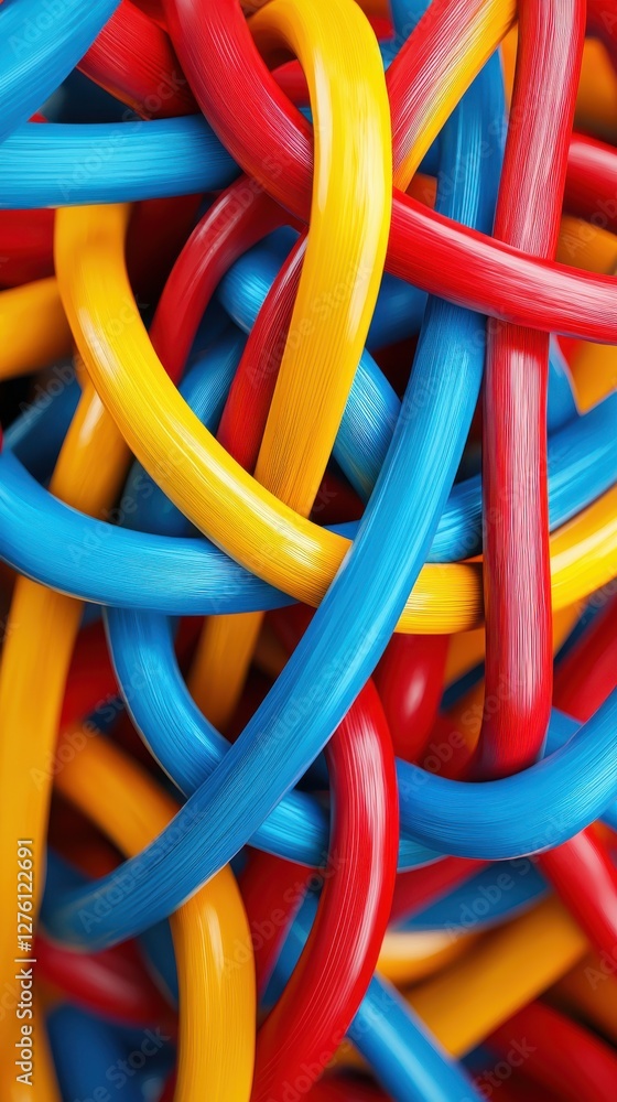 Vibrant colorful plastic strands intertwined in a playful pattern. Vibrant colorful plastic strands intertwined in a playful pattern.
