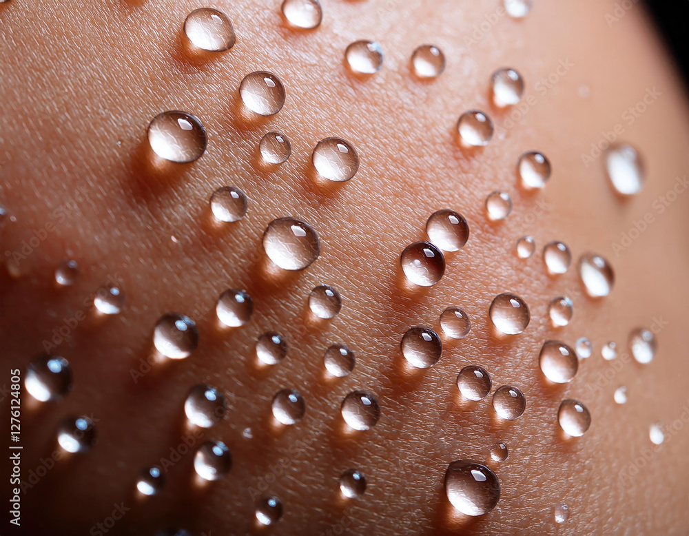 Skin Pores & Sweat Droplets – An extreme close-up of human skin with tiny beads of sweat. Skin Pores & Sweat Droplets – An extreme close-up of human skin with tiny beads of sweat.