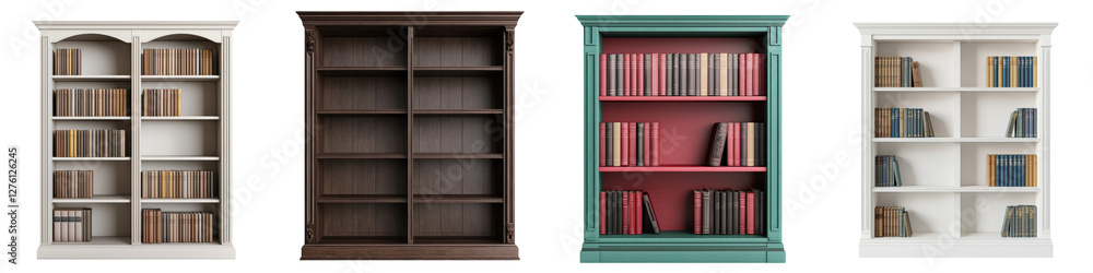 Elegant and organized bookshelves showcasing a variety of books in different styles colors and decor creating a cozy and intellectual atmosphere perfect for a home office or library setting Elegant and organized bookshelves showcasing a variety of books in different styles colors and decor creating a cozy and intellectual atmosphere perfect for a home office or library setting