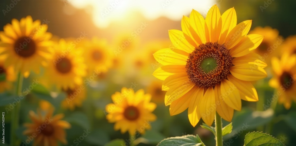 The warm sunlight highlights the intricate details of the wildflowers, colorful, sunflower The warm sunlight highlights the intricate details of the wildflowers, colorful, sunflower