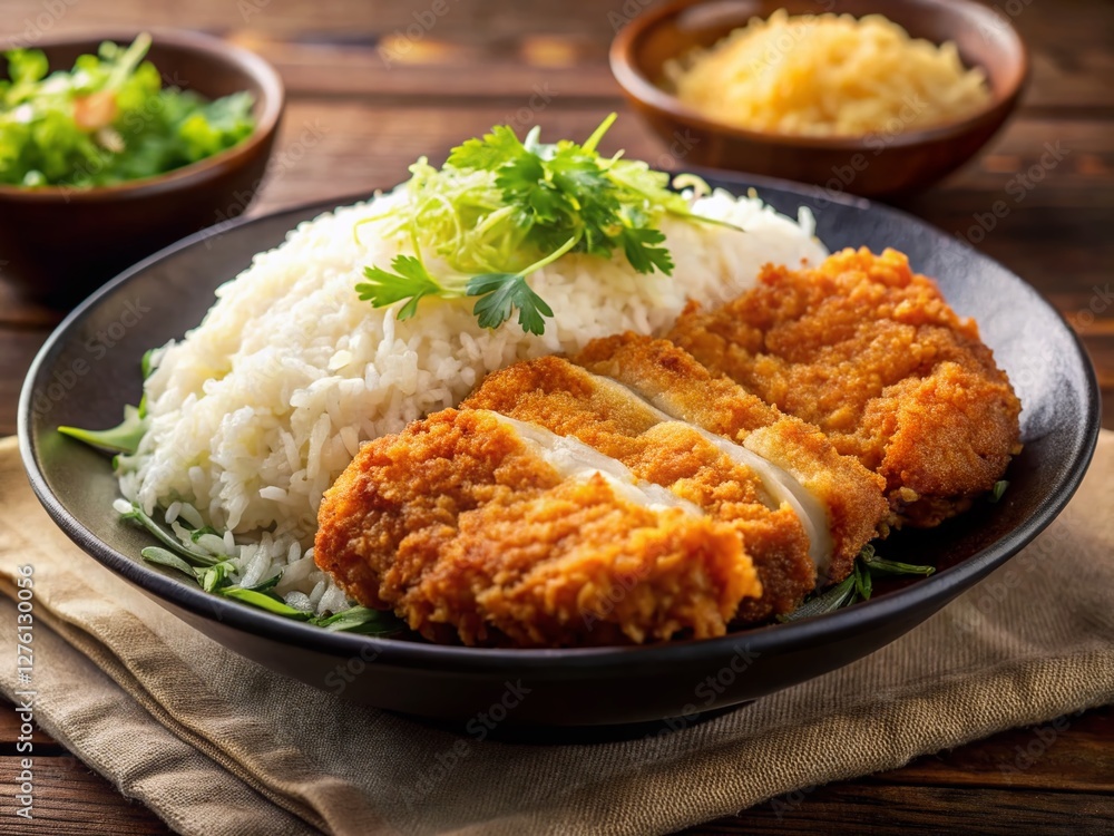 Crispy Tonkatsu Pork Cutlet with Shredded Cabbage and Rice Bowl - Japanese Food Crispy Tonkatsu Pork Cutlet with Shredded Cabbage and Rice Bowl - Japanese Food
