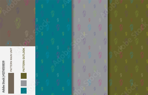 Seahorse colorful seamless textile cloth pattern collection vector illustration
 photo