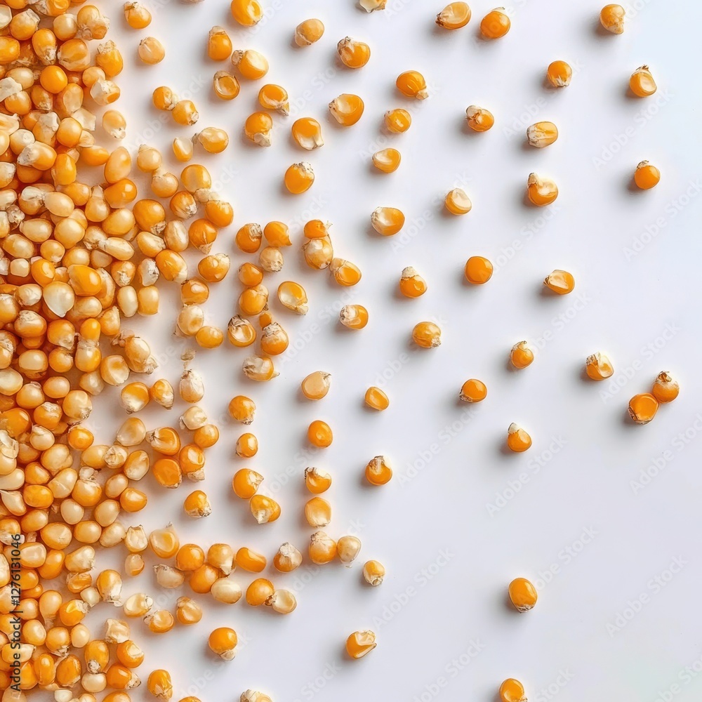 Scattered Dried Corn Kernels on White Background. Scattered Dried Corn Kernels on White Background.
