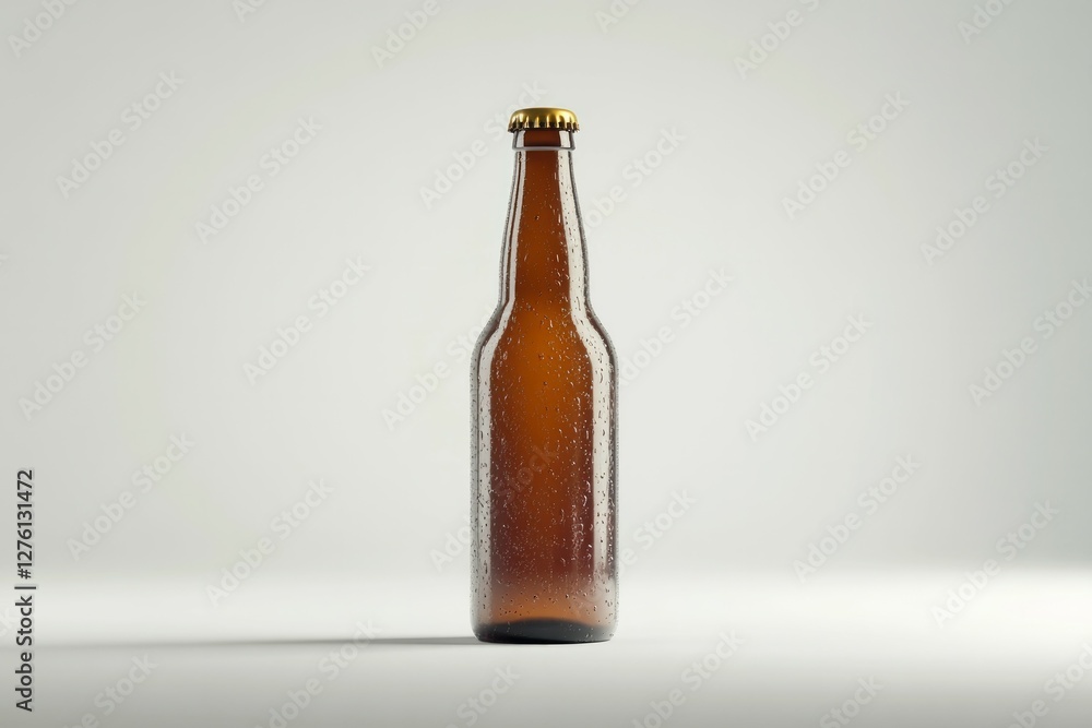 Amber glass bottle front view on plain background. AI image Amber glass bottle front view on plain background. AI image