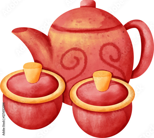 Wallpaper Mural watercolor tea set Torontodigital.ca