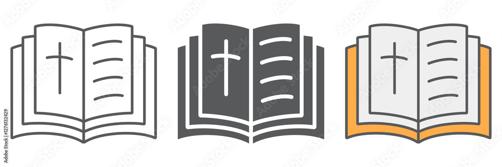 Holy bible line icon collection, religion and book, book with cross icon set, vector graphics, a linear pattern on a white background, eps 10 Holy bible line icon collection, religion and book, book with cross icon set, vector graphics, a linear pattern on a white background, eps 10