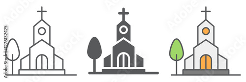 Church line icon collection, religion and building, chapel icon set, vector graphics, a linear pattern on a white background.