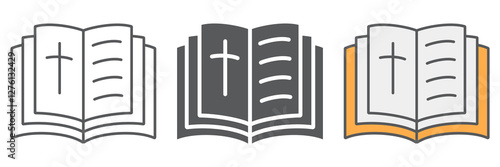 Holy bible line icon collection, religion and book, book with cross icon set, vector graphics, a linear pattern on a white background, eps 10