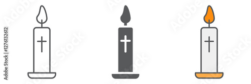 Easter candle line icon collection, light and easter, flame icon set, vector graphics, a linear pattern on a white background.