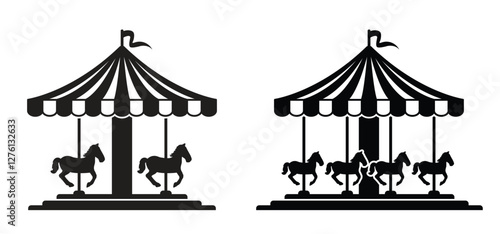 Amusement park, carnival carousel or circus carousel. Merry go round and chair or horse seat. Children circus. Carnival ride icon. Horse ride for young child. carnival or circus carrousel.